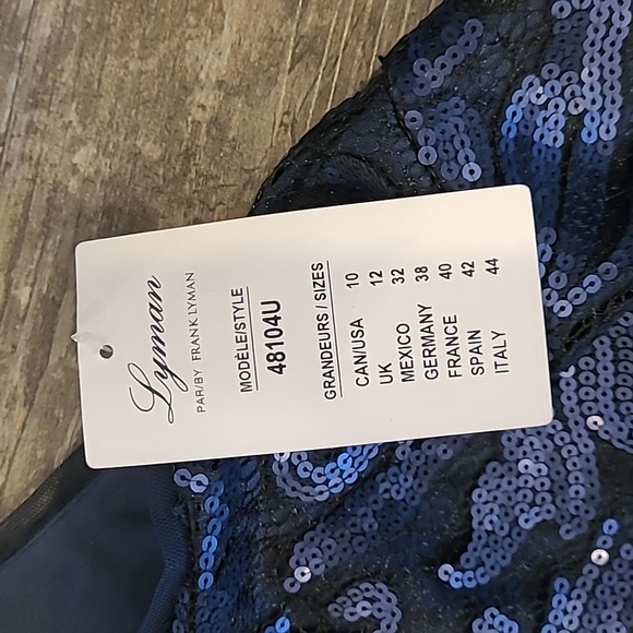NWT 🆕️Lyman Women's Peplum Lined Dress Midnight Blue Sequins on Black Lace Sz10 - Picture 7 of 8